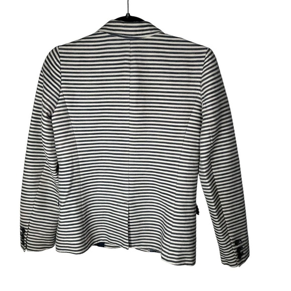 MADEWELL Striped One Button Blazer Navy Blue / White Size 0 Cotton Linen Blend - Picture 2 of 13